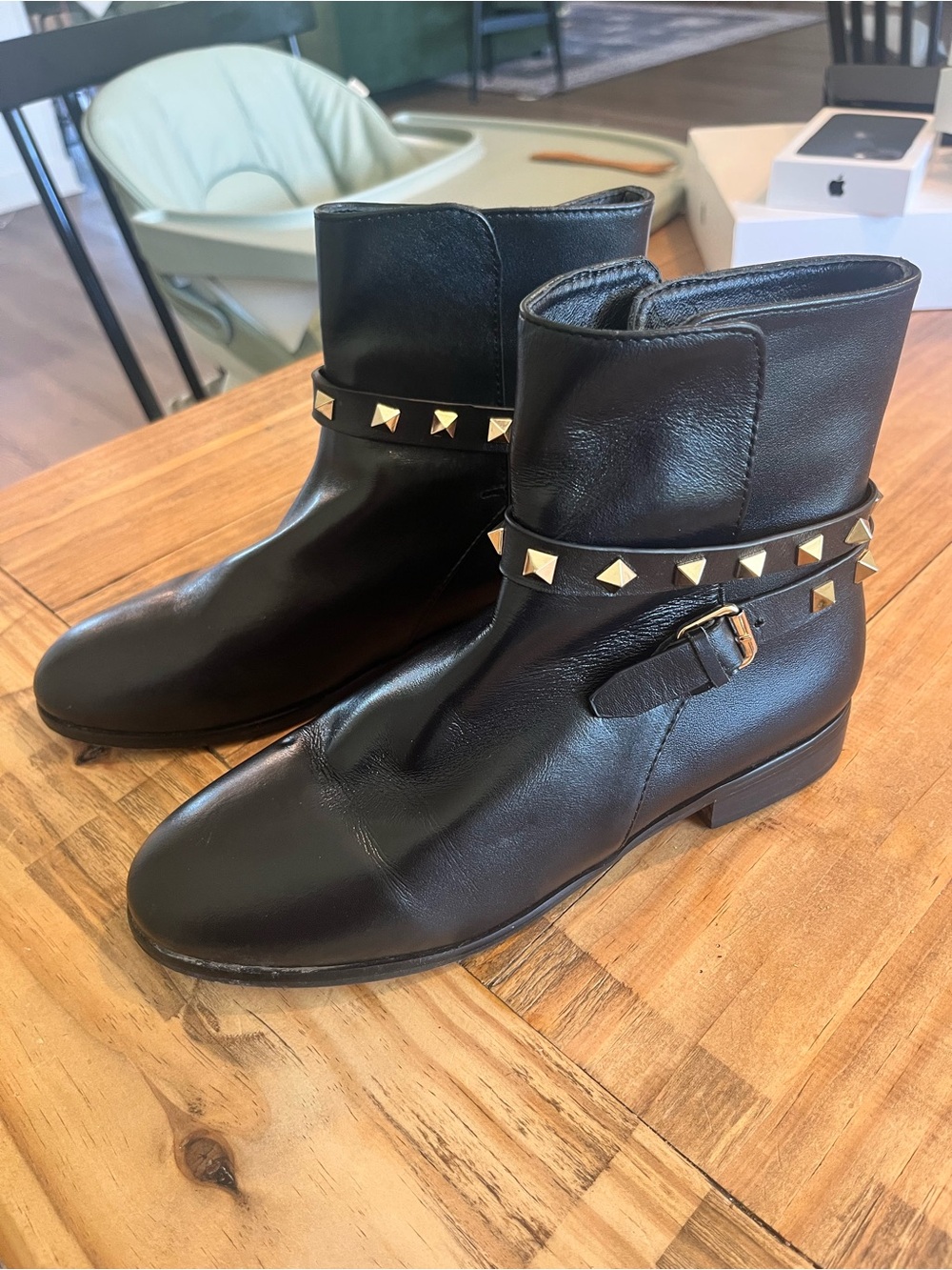 Valentino Garavani Black Leather Flat Shoe (Sole View)
